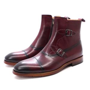 HBP Non-Brand New Double Monk Strap High Top Shoes Handmade Genuine Leather With Zip Men Boots