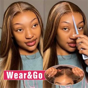 Synthetic Wigs Human Chignons Highlight Glueless Wig Human Hair Ready To Wear And Go Preplucked Straight 13x6 HD Lace Frontal Colored Human Hair Wigs On Sale 240329