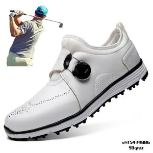 Sapatos sapatos de couro genuíno de couro masculino tênis leve à prova d'água de golfe ao ar livre Anti -Slip Slip Rubber Spikes Walking Sport Golfing Shoes