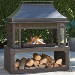 Four Seasons SRLF370 Wood Burning Fireplace, Black, with Log Rack & Tool - Quantity 1