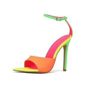 Mujer Sandalias HBP neon icke-varumärke grön orange blandad färg damer pekade tå sandaler kvinnor stilettskor höga klackar