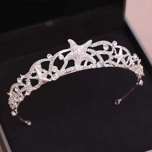 Tiaras Trendy Starfish Crown Headband Wedding Bride Hair Accessories Bride Tiara Silver Color Head Piece Princess Wedding Hair Jewelry Y240319