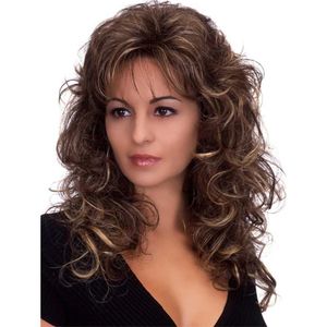 Synthetic Wigs Lace Wigs Classic Curly Wig Hair Synthetic Natural For Women Cosplay Mixing Colour Brown Wigs Daily Use Heat Resistant Daily Wigs 240329