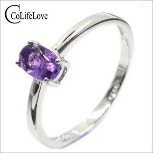 Cluster-Ringe, schlichtes Design, Amethyst-Ring zur Verlobung, 4 mm, 6 mm, natürliches VVS-Silber, echter Sterling-Edelstein