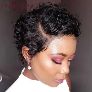 Synthetic Wigs Human Chignons Human Hair Wigs Curly Wave Side Part Wig Short Bob Pixie Cut Brazilian Remy Human Hair Deep Curly 13*1 Lace Front Wigs for Women 240327