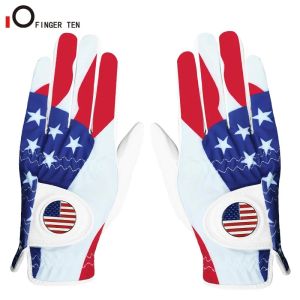 Gloves New Soft Breathable Golf Gloves Men Leather Left Hand Right Hand Pair with Removable Usa Flag Ball Marker