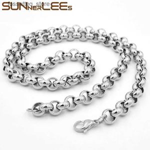 Charm Armband Sunnerlees Rostfritt stål Neckla 4mm ~ 9mm Rolo Link Chain Silver Color Mens Womens Fashion Jewel Gift SC43 S L240319