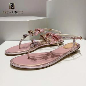 Sandalet Gradyan Rhinestone Yay Düğüm Düz Sandalet Ayakkabı Pembe Mavi Flip Flops Serin Güzel Sandaletler Girliler GÜNLÜK Rahat Sapatos