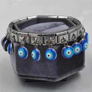 Strand Module Devil's Eye Embroidered Steel Elastic Luxury Bracelet Charm Italian Link Suitable For 9mm Jewelry Small Gift