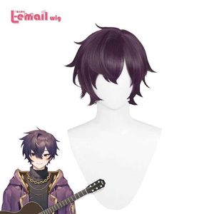 合成ウィッグL-EMAIL WIG Synthetic Hair Vtuber Shoto Cosplay Wig Game Cospaly Wigs Black Purple 30cm Short Straight Men暑さ耐性ウィッグ240329