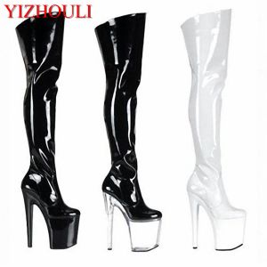 Boots 20cm Ultra High Heels Boots Barreled Platform Japanned Leather 6 Inch Performance Shoes Plus Size Thigh High Boots For Women