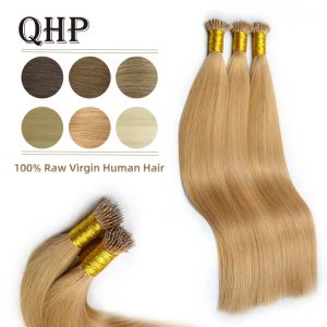 Extensões de cabelo nano anel qhp, 100% cabelo virgem cru, cabelo liso pré-ligado, 50 peças, 1 g/peça