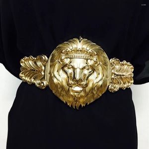 Cinture In ecopelle Cintura larga in metallo con fibbia universale in lega Avatar con coprivita in leone dorato
