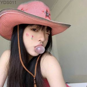 Wide Brim Hats Bucket Fashion Western Cowboy Caps Pink Cowgirl Hat Women Girl Summer Outdoor Travel Sun Str Cap Beach Casquette Femme Gorras 240319