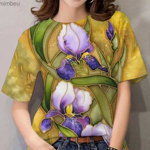 Kvinnors T-shirt 2024 Toppkvinnor Flower Printed T-shirt för kvinnors överdimensionerade T-shirts Womens Trending Clothing Summer Short Sleeve Blus 5XLC24319