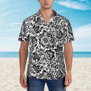 Camicie casual da uomo Camicia floreale barocca bianca Stampa di fiori retrò Classica Hawaii Uomo a maniche corte Spiaggia Comode camicette oversize