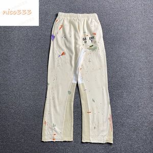 GA Depts Beige Splash Ink Letters Wzór Bawełniany luźno luźno z mężczyznami i kobietami swobodny moda Flear Casual Pants