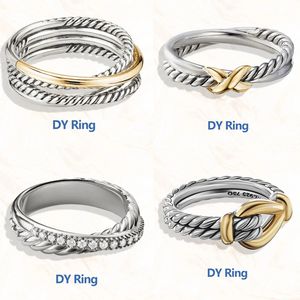 Europeisk och amerikansk designer 925 Sterling Silver Two Tone Luxury Jewelry Dy Brand Ring Cross Pearl Women's Retro David Diamond Ring Wedding Present