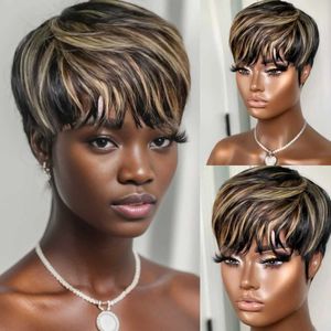 Synthetic Wigs Cosplay Wigs Short Straight Ombre Black Light Blonde Honey Gold Highlight Synthetic Pixie Cut Hair Bob Wig Hair Cheap Wigs For Black Woman 240329