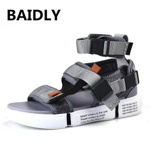 Sandals New Fashion Summer Mens Shoes Gladiator Sandals Open Toe Platform Beach Sandals Boots Rome Style Black Gray Canvas Men Sandals