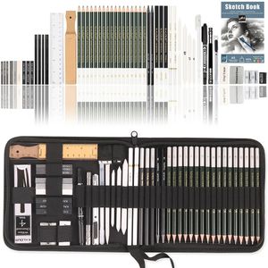 54Pcs Drawing Sketch Pencils Set Wood Pencil Tool Kit Artist Pencil Bags Graphite Charcoal Pencils Erasers Book Painting 240305