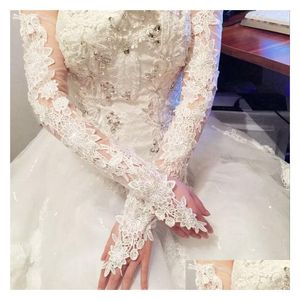 Guanti da sposa Cavo in pizzo da sposa allungato Rosso Bianco Avorio Senza dita Accessori lunghi Consegna a domicilio Eventi per feste Dhrys