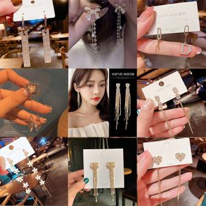 Letter Heart Drop Earrings Women Designer Exaggerated Long Tassel Dangles Gold Silver Bling Big Statement Chandelier Wedding Party Street Iced Out Jewelry Gifts