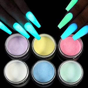 Glitter 6Box/Set Acrylic Luminous Nail Art Powder Decoration Glöd i det mörka pigmentet Fluorescerande DIY Design Naglar Tillbehör Tillbehör