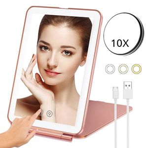 Bärbar vikbar resesmakeupspegel med LED -ljus Infinity Sovrum Tocador Vanity Mirrors Cute Make Up Tools Accessories 240305