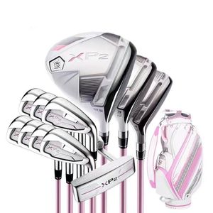 Clubes de golfe femininos x p2 12.5 driver + fairway madeira + híbrido + ferro + putter + saco golfe conjunto completo de clubes eixo grafite e capa