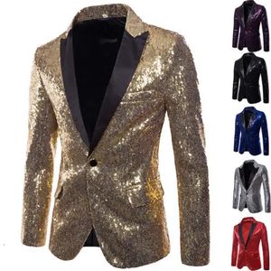 Herren Glitzer Anzugjacken Pailletten Party Knopf Tanz Bling Mäntel Hochzeit Herren Blazer Gentleman Formeller Anzug Plus Größe 2XL 240304