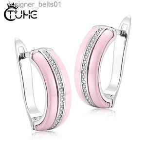 Stud Fashion Ceramic Wedding Earring U She Clip Up Cubic Zirconia For Women Ear Jewlery Black White Pink Health Ceramic ZirconiaC24319