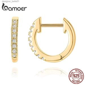 Stud Bamoer 14K Gold Plated 925 Sterling Silver Cufförhängen med kubiska zirkon 10 färger Huggie Stud for Women Girl SCE498C24319