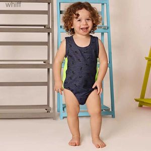 Strampler für Babys, Jungen und Mädchen, kurzer Strampler aus blauem Denim, ärmellos, seitlich grün, gerippte Bodenöffnung, Baby-Sommer-Familienkleidung, Rundhalsausschnitt, C24319