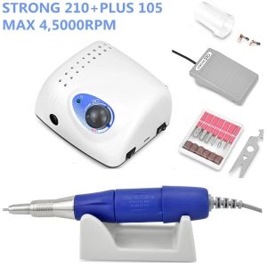 Verktyg 35K/45K/50K Authent 65W 50000 RPM Electric Nail Drill Hine Strong 210 Plus 105L 2,35mm Model Manicure Pedicure Nail Bits