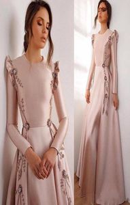 Skromne długie rękawy satynowe liniowe sukienki wieczorne marszczyki koronkowe z koraliki z balową sukienki na studniowe sukienki plus size 9170934