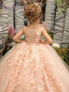 MisShow 3D Floral Embroidery Child Bridesmaid Flower Girl Dress for Wedding Fluffy Birthday Kid Princess Evening Prom Party 240309