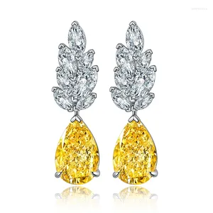 Dangle Earrings Pirmiana S925 Silver 3.0ct/Pair Pear Shape Simulated Yellow Diamond CZ Gemstone Jewellery Women Christmas Gift