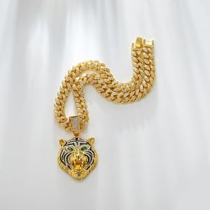 Yotob Tiger Kolye Cesur ve Bold Küba Zinciri Moda Trendi Erkek Sokak Hip Hop Trend Diamond Encrusted