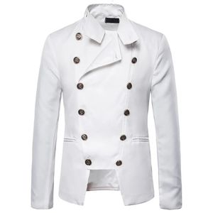 Masculino elegante duplo breasted branco blazer jaqueta marca casual fino ajuste festa de casamento terno masculino palco baile 240307