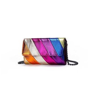 Top Shoulder Bags Womens Designer Handbags Tote Bag Rainbow Spliced Mobile Phone One Crossbody Golden Eagle Bird Head Handbag 240311