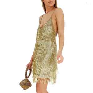 Casual Dresses Women Latin Dance Prom Dress With Shiny Tassel Fringe Spaghetti Straps Backless Sheath Style For Club