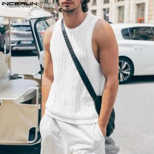 Herren Tanktops Amerikanischer Stil Handsome Herren Fashion hohl O-Neck-Design Westen lässig Solid einfaches ärmellose Weste S-2xl Tops 2024 L240319