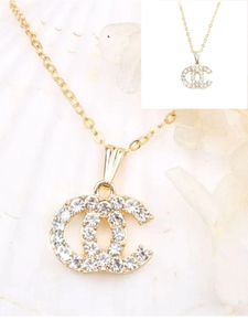 Designer 18k banhado a ouro c-letra pingente colares corrente cristal strass marca para mulheres festa de casamento jóias casal amante presentes