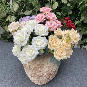 Dekorativa blommor gåvor 9 huvuden bröllop som håller buketter falska blommor konstgjorda blommor kamellia ros