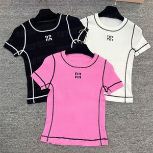 Designer-T-Shirts mit Buchstaben-Strick, Designer-Oberteile für Damen, modische Strickpullover, kurze Ärmel, T-Shirts, Kleidung