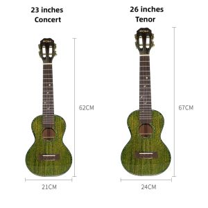 Guitarra toda sólida ukulele mogno verde concerto tenor 23 26 Polegada alto brilho verde guitarra acústica elétrica ukelele 4 cordas uke