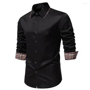 Men's Casual Shirts #4741 Spring Black White Green Khaki Business Shirt Men Long Sleeve Split Joint Turn-down Collar Office Mens High