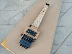 Gitarre Mini 4 Saiten Headless E-Bass, Eschenkorpus, Ahorngriffbrett, schwarze Hardware, natürliche BJ311, Mensurlänge 432 mm