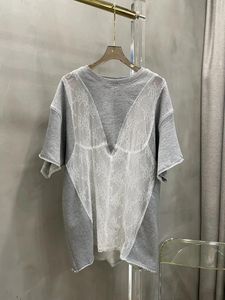 メンズカジュアルシャツレースステッチTシャツ24早春、リラックスして快適な高度な高度なセンスユニークなウールサークルコットン3.3